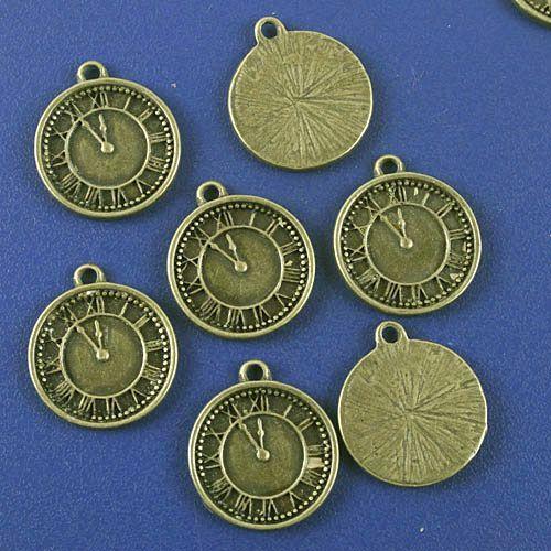 10pcs antiqued bronze round clock pendant charm G988