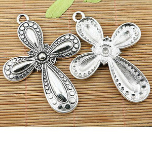 2pcs Tibetan silver beautiful flower cross charms EF1398