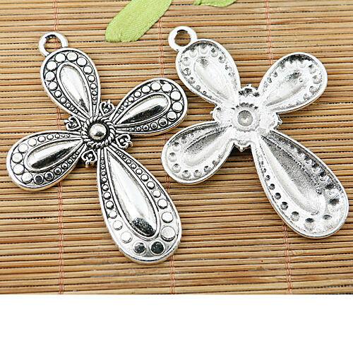 2pcs Tibetan silver beautiful flower cross charms EF1398