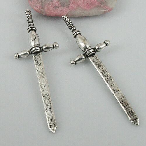 6pcs tibetan silver tone 59mm long sword pendant EF0388