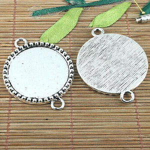 2pcs tibetan silver tone round cabochon settings connector EF0981