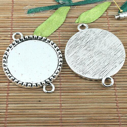 2pcs tibetan silver tone round cabochon settings connector EF0981