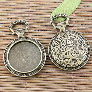 Vintage Style floral pattern round cabochon settings antiqued bronze EF2466 2pc