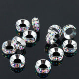 White AB Crystals 10x4mm round Loose European Bead Silver color 8pc PB367