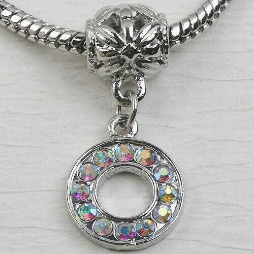 O Letter Alphabet Rhinestone Dangle Pendant European Bead Charms 1pc LT0015