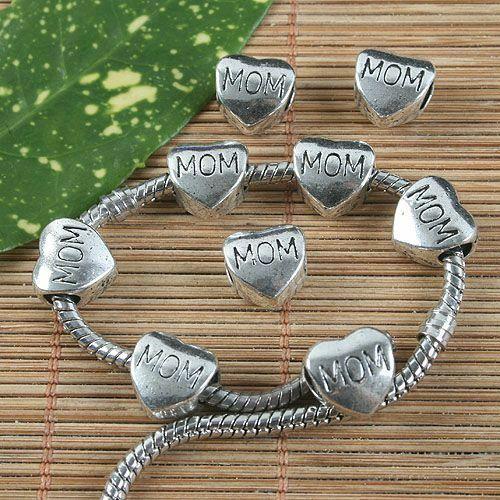 12pcs antiqued silver MOM heart spacer beads G1303