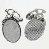 Lote de 2 cabujón ovalado de color plata tibetana de 25 x 35/25 x 18 mm, 30 x 40 mm y 13 x 18 mm, con diseño de broche.