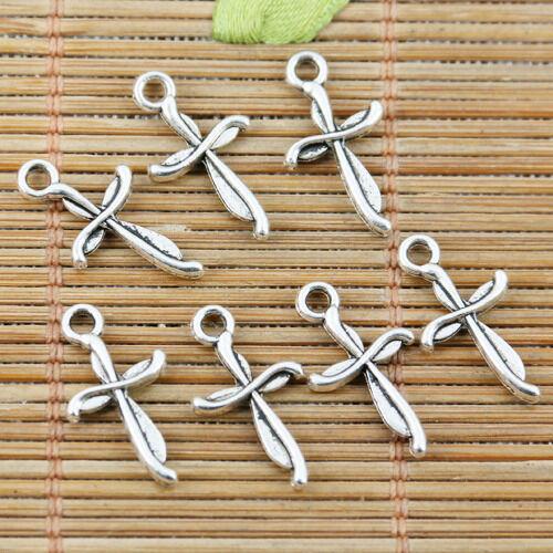 50pcs tibetan silver color 2sided mini cross design charms EF2359