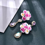 Fashion Jewelry Stud Earring asymmetric Floral crystal Long Earring