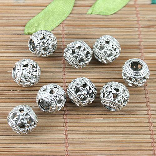 10pcs Tibetan silver flower patterns hollow loose beads fit bracelet h5109