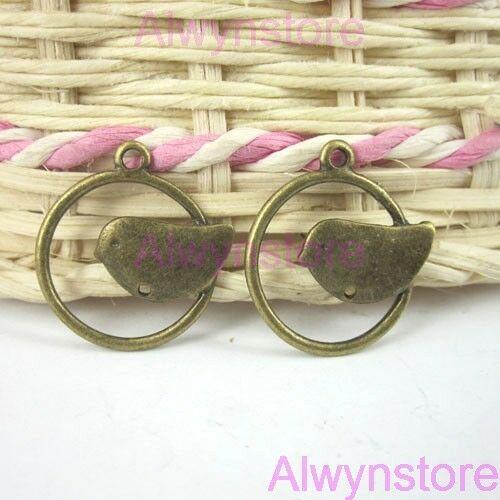 8pcs antiqued bronze bird in round charm pendant  G112
