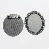 Lote de 2 cabujón ovalado de color plata tibetana de 25 x 35/25 x 18 mm, 30 x 40 mm y 13 x 18 mm, con diseño de broche.