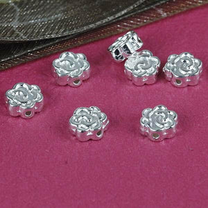 40pcs silver tone 6mm 2sided flower design spacer beads charms h0225