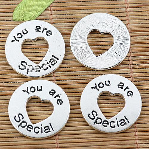 6pcs tibetan silver you are special round heart charms EF1312