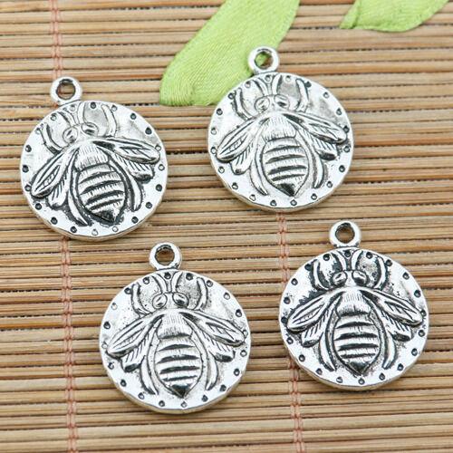 6pcs tibetan silver color 2sided round bee design charms EF2274