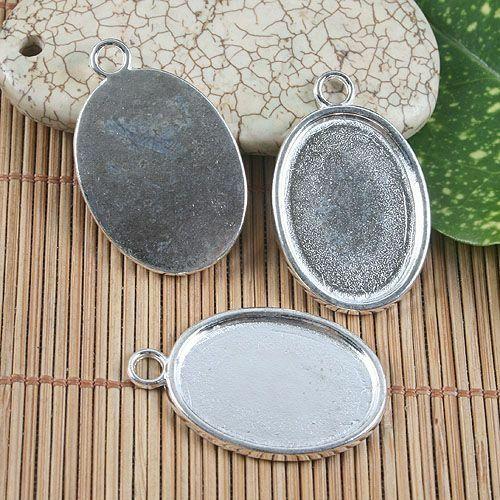 5pcs silver tone oval cabochon settings/photo frame G1109