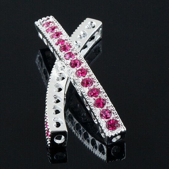 RosePINK Rhinestone Curved alloy Bar Connector 40x4mm shinny silver 4pcs GA136