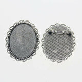 Lote de 2 cabujón ovalado de color plata tibetana de 25 x 35/25 x 18 mm, 30 x 40 mm y 13 x 18 mm, con diseño de broche.