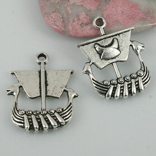 6pcs tibetan silver tone sailing boat design pendant charms EF0398