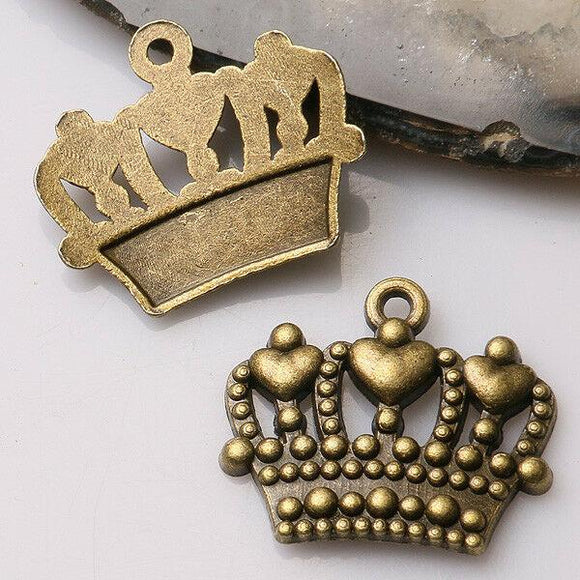 7pcs antiqued bronze color hearts dots crown design  charms  EF3369