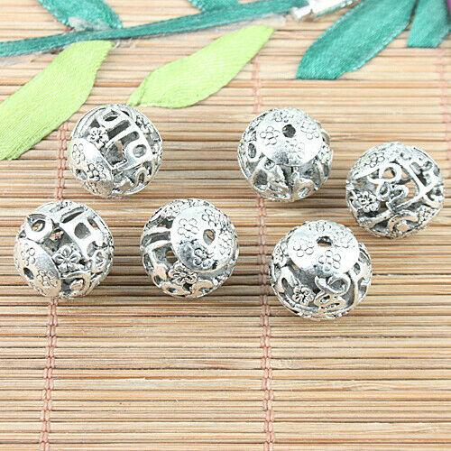 10pcs Tibetan silver tone round flower patterns hollow spacer beads h5102