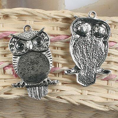 4pcs antiqued silver owl pendant /cabochon setting G911