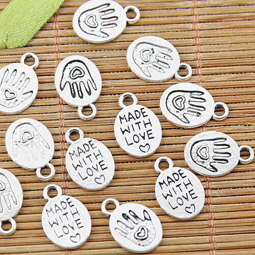 32pcs Tibetan silvertone made with love hand charms EF1361