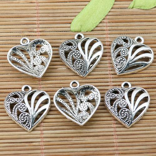 16pcs tibetan silver color hollow heart shaped charms EF2257