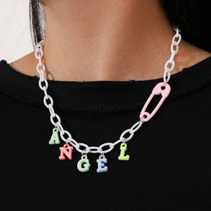 Jewelry Necklace Angel Letter pendant Rainbow Color resin Chains Pin Necklace