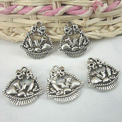 10pcs antiqued silver fruit basket charms pendants G365