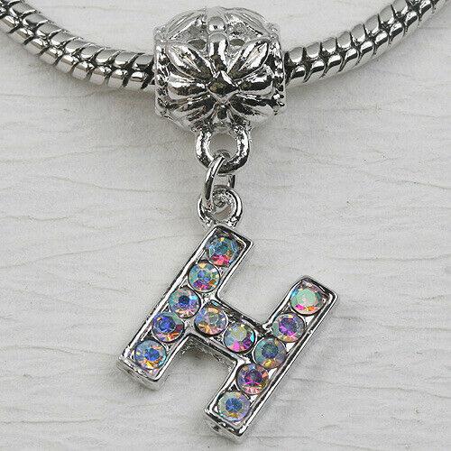 H Letter Alphabet Rhinestone Dangle Pendant European Bead Charms 1pc LT0008