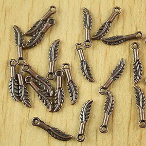 100pcs copper-tone feather charms H2237