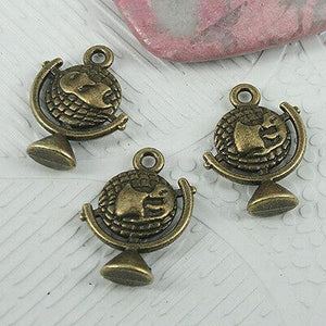 10pcs antiqued bronze color 2sided globe design charms EF0656