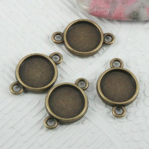 20pcs antiqued bronze 2sided round cabochon settings connector EF0739