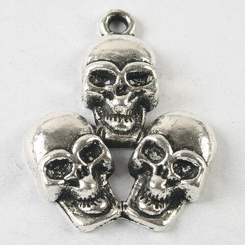 3pcs dark silver tone 3 skull pendant charm  h3713