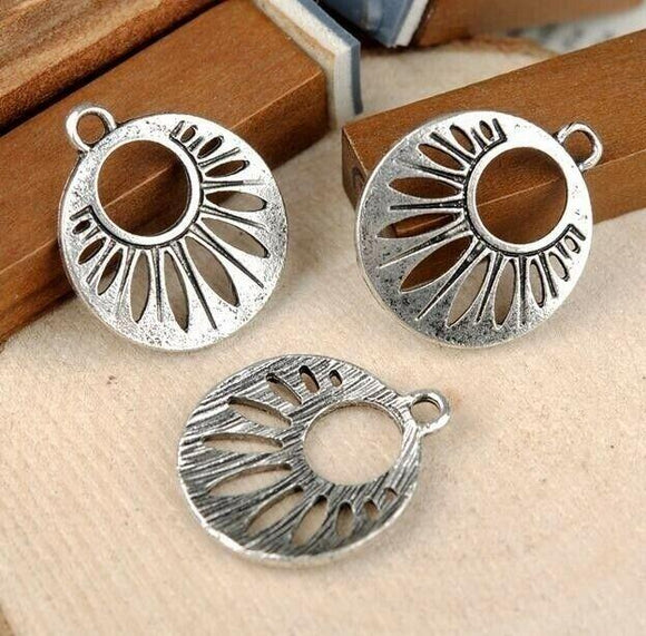 10pcs tibetan silver color rond hollow flower  charms  A00036
