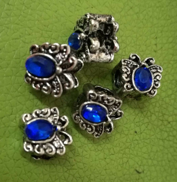 RoyaBlUE Crystal Butterfly European Loose Bead 11x10x7mm Dark Silver 4pcs GGE830