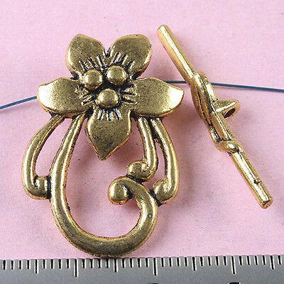 6 Sets dark gold-tone big FLOWER toggle clasps H0180