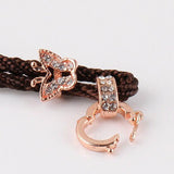 Brown Necklace Cord Butterfly Rhinestones Bail Link Clasp Rosegold 1pc CL25