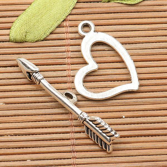 8sets tibetan silver tone heart arrow toggle clasp for bracelet making  h1205