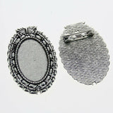 Lote de 2 cabujón ovalado de color plata tibetana de 25 x 35/25 x 18 mm, 30 x 40 mm y 13 x 18 mm, con diseño de broche.