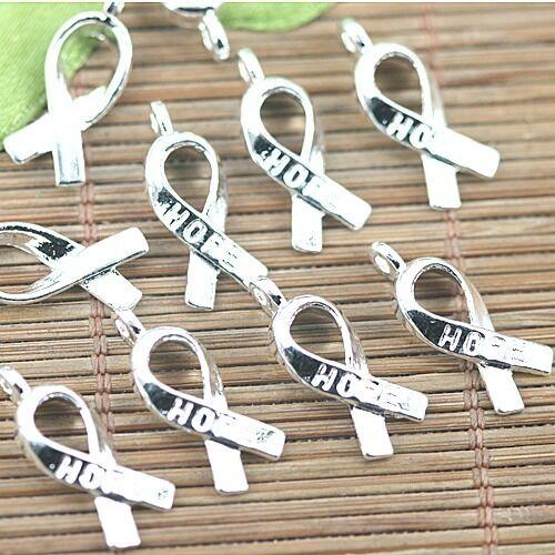 30pcs  silver tone  HOPE cancer awareness ribbon design charms  H1475