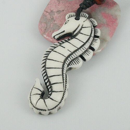seahorse design Imitate with wooden beads Pendant Necklace C845
