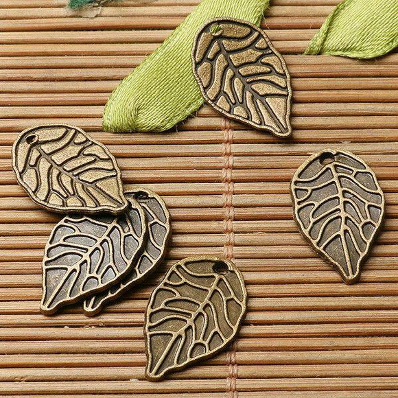 70pcs antiqued bronze colortextured leaf design charms  EF2898