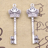 6pcs Charms Crown Key 50x16mm Antique Bronze Gold Silver Color Pendants DIY Crafts Making Findings Handmade Tibetan Jewelry