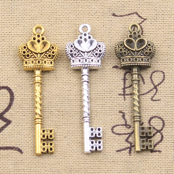 6pcs Charms Crown Key 50x16mm Antique Bronze Gold Silver Color Pendants DIY Crafts Making Findings Handmade Tibetan Jewelry