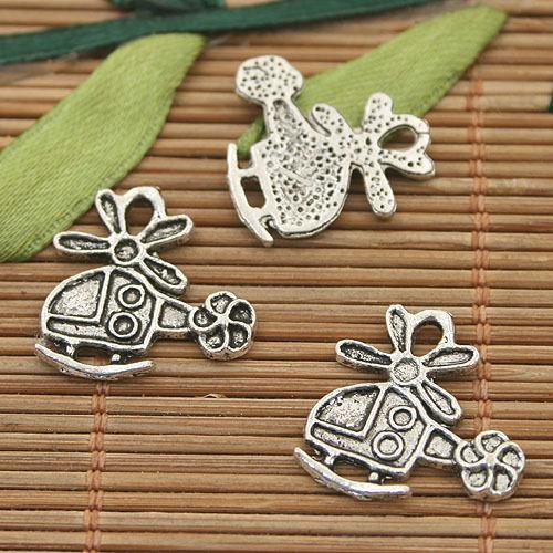 50pcs dark silver tone helicopter charms h3139