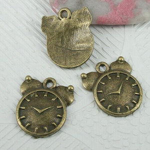 10pcs antiqued bronze color alarm clock charms EF0605