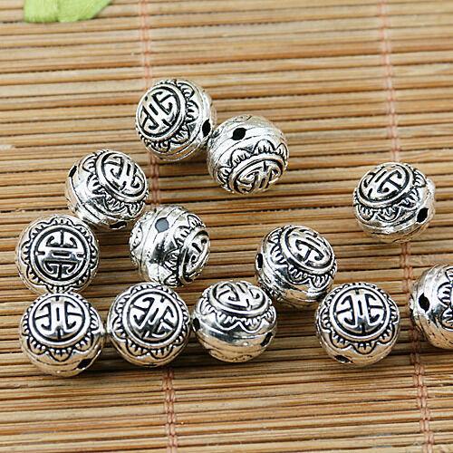 40pcs tibetan silver 10mm round pattern delicate spacer bead EF1775