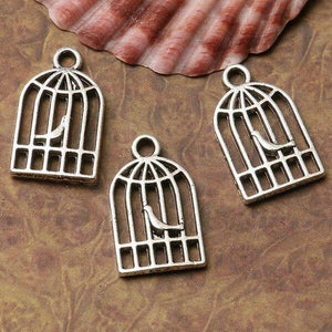 16pcs dark silver color 2sided bird cage design  charms  H1177